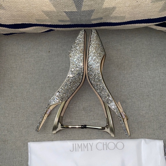 Jimmy Choo Erin 60 latte glitter metallic silver heels pump slingback SZ 39.5 - Picture 5 of 10